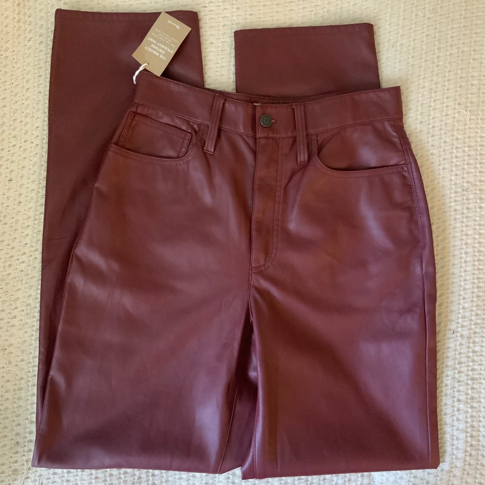 NWT Madewell Plus Perfect Vintage Straight Jean Faux Leather Red Pants 27 - Picture 1 of 9